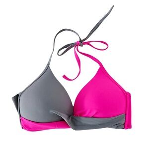 Lg Push Up‎ Bikini Cross Tie Bathing Suit Halter Top Pink Gray